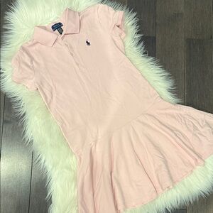 Polo Ralph Lauren Girls Pink Pique Cotton Drop-Waist Polo Dress - Size M (8-10)